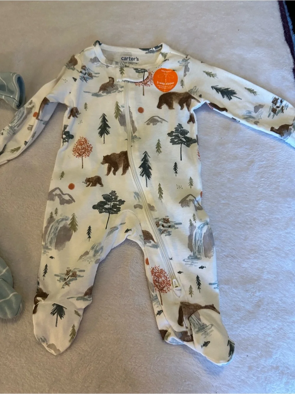 Carter's Sage Striped and Woodland Print Footed One-Pieces